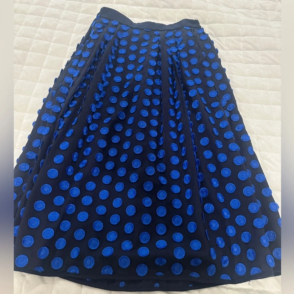 J. Crew Navy and Blue Polka Dot A-Line Midi Skirt - Size 00 - Picture 2 of 10